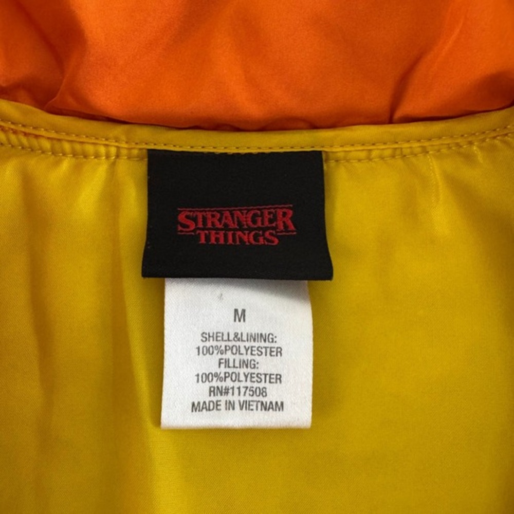 Stranger Things Vest Puffer‎ Sleeveless Jacket Bike Graphic Orange Yellow - M - Picture 3 of 10